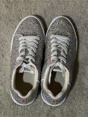Women's Rhinestone-Embellished Lace-Up Sneakers